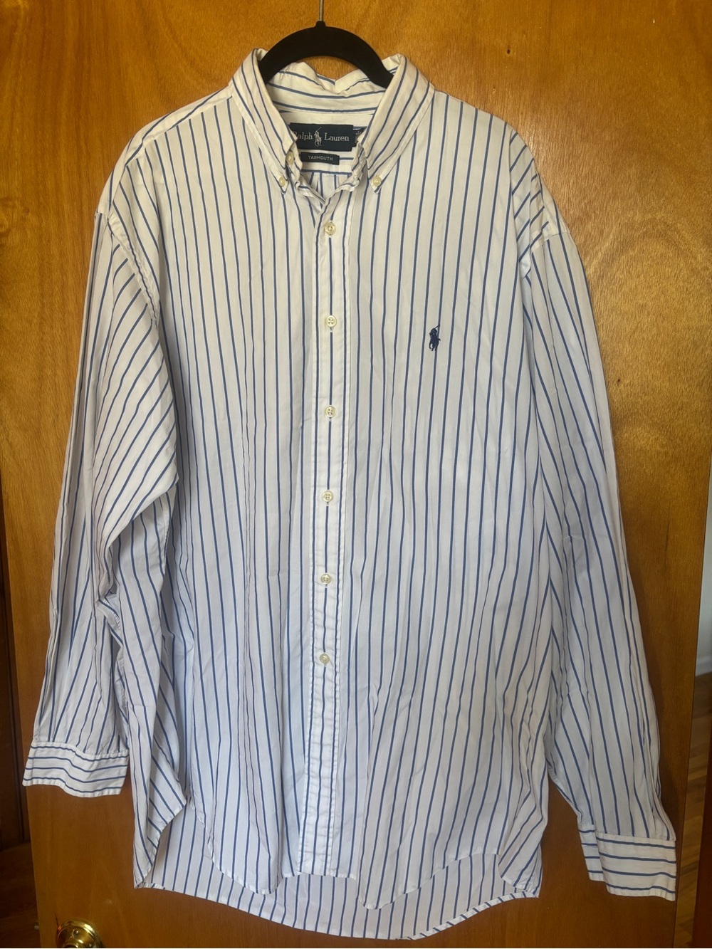 Ralph Lauren White Shirt with Blue Vertical Stripes